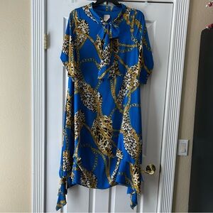Blue and Gold Animal Print Dress